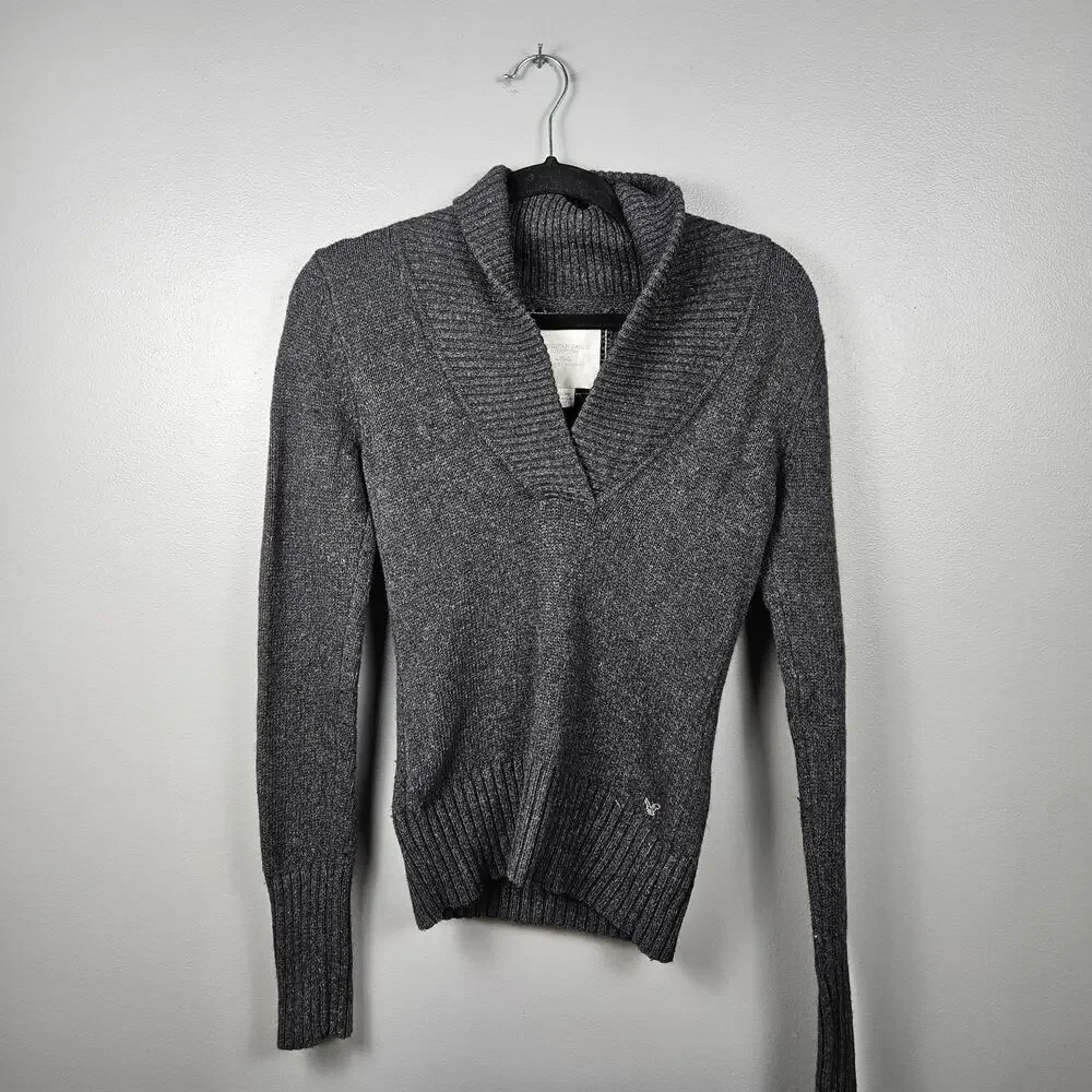 American Eagle Outfitters Womens M Shawl Collar Sweater Gray Cotton‎ Blend Knit